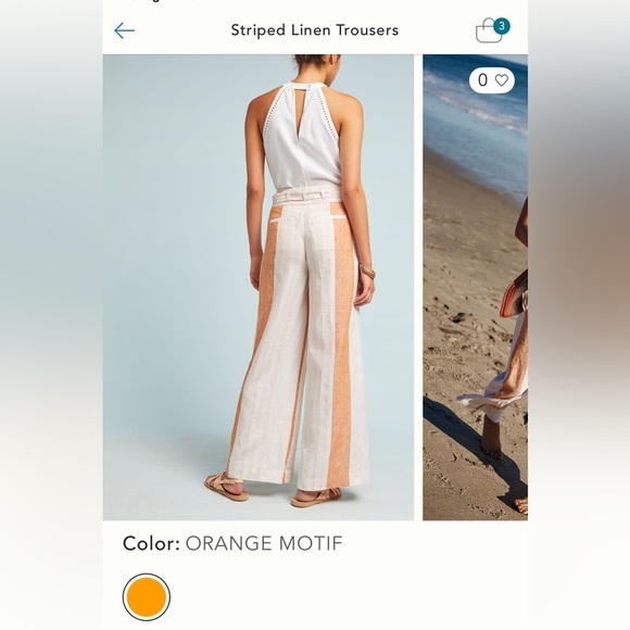 Anthropologie Ettiawa linen wide leg orange and white pants NWOT size 2 - Picture 2 of 9